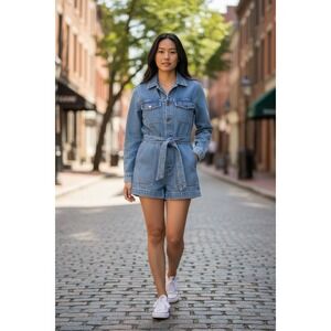 AG Adriano Goldschmied Ryleigh Tie Waist Denim Romper‎ Long Sleeve Sz 26 NWT